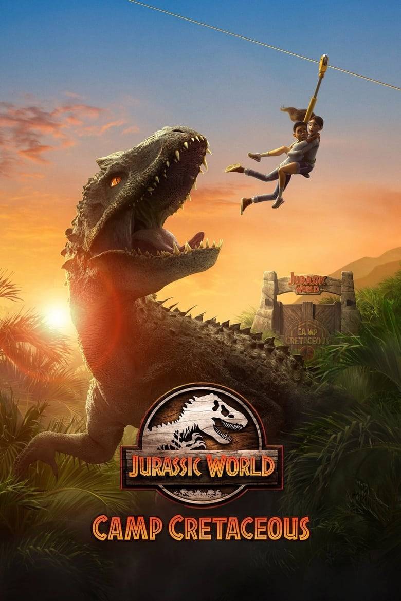 Cena de Jurassic World Dominion com dinossauros em perseguição urbana e os protagonistas em fuga