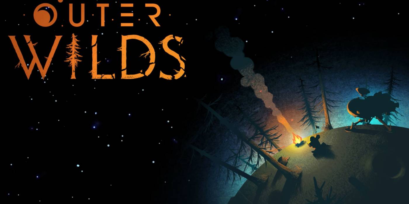 Outer Wilds vira moletom oficial da FanGamer em 2026 Outer Wilds promo art of the astronaut sitting by a campfire under a sprawling galaxy.