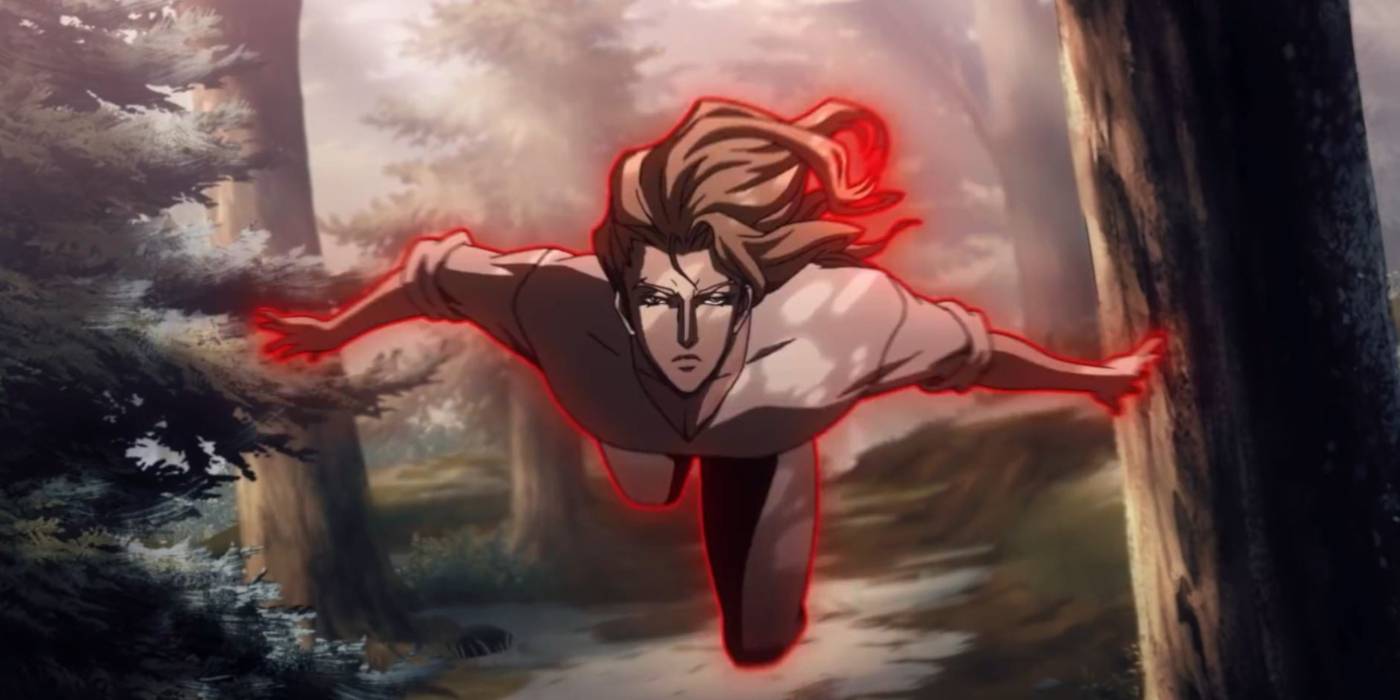 Castlevania criou universo próprio na Netflix Alucard floating through the woods and glowing red in Castlevania season 3