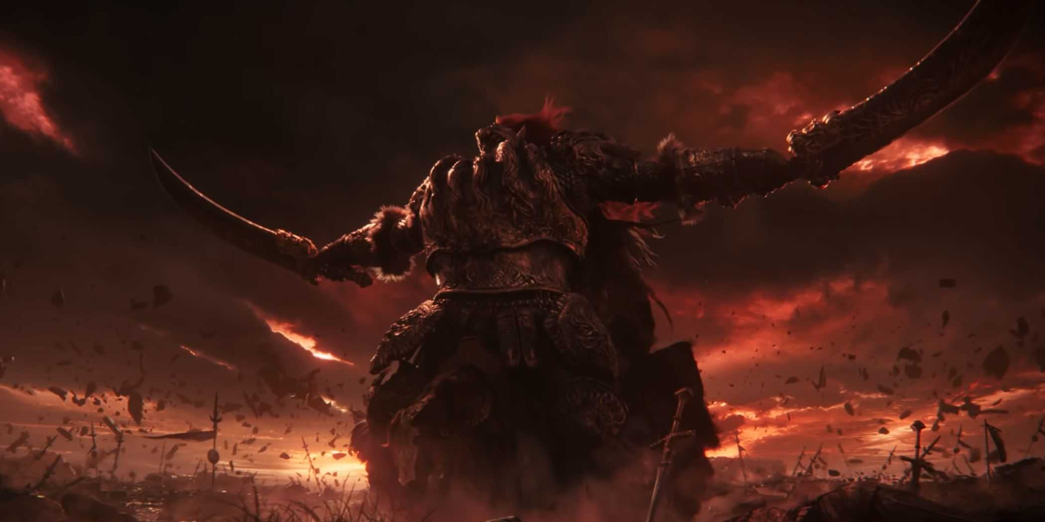 Elden Ring: Imagens vazadas revelam fantasia sombria do filme Elden Ring Radahn with swords and debris