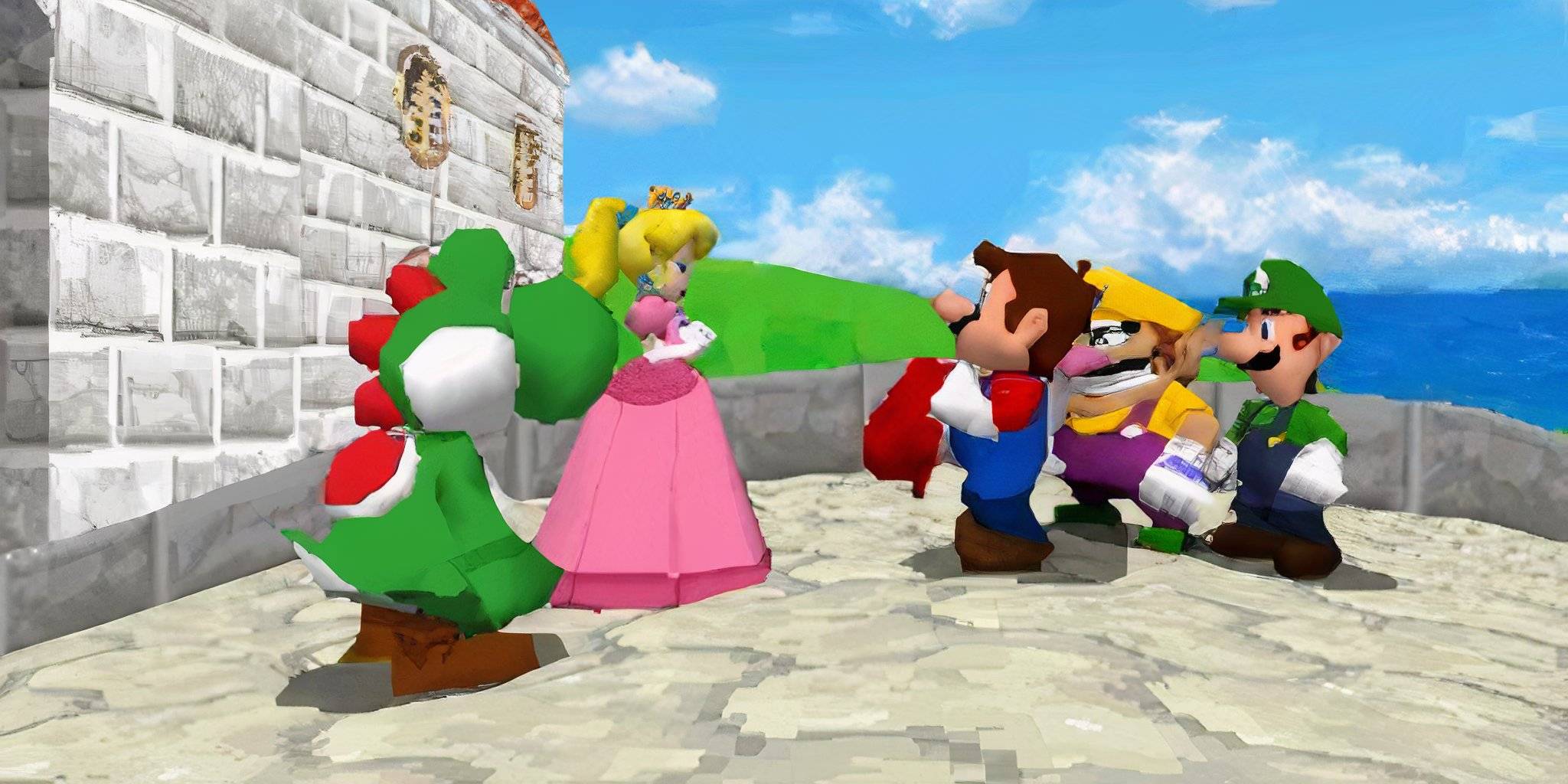 Mario, Luigi, Wario, Yoshi and Peach in Super Mario 64 DS