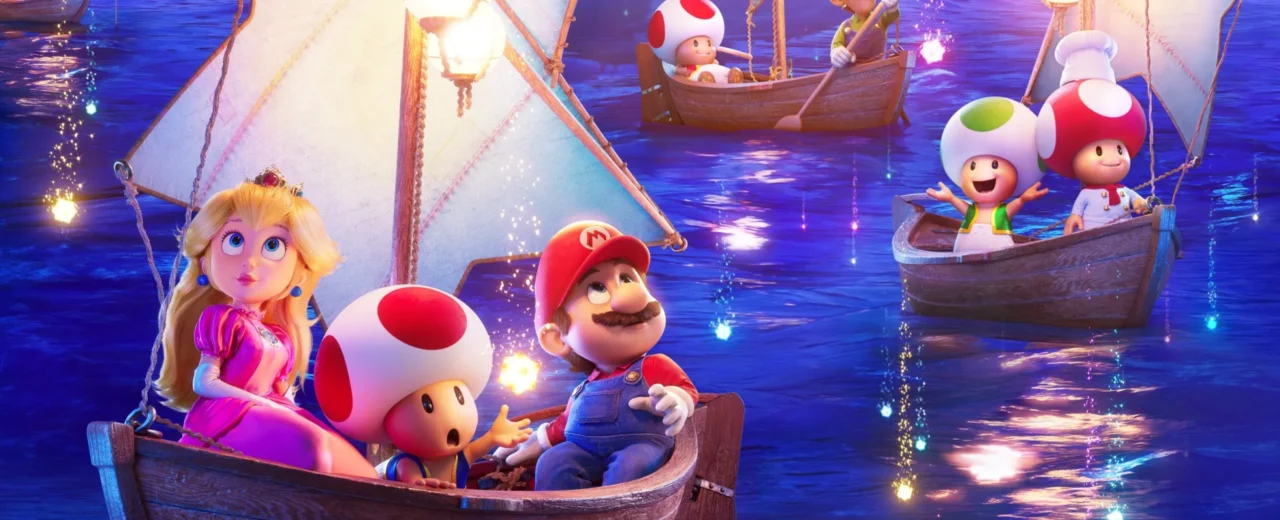 Pôster oficial de Super Mario Galaxy com Mario, Peach, Luigi e Bowser em destaque