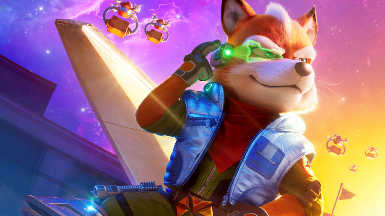 Star Fox wearing his visor and posing in a poster for The Super Mario Galaxy Movie